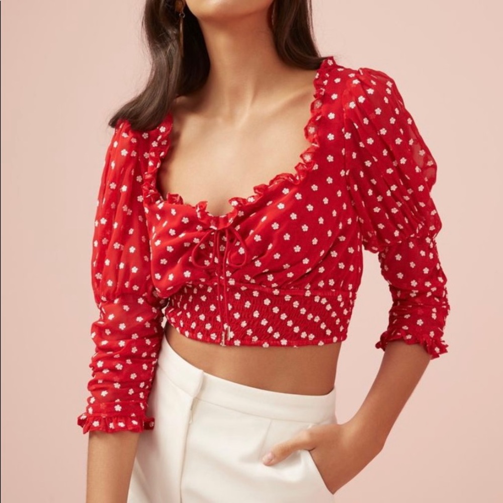 Finders Keepers Blossom Rouched Top Red a blouse